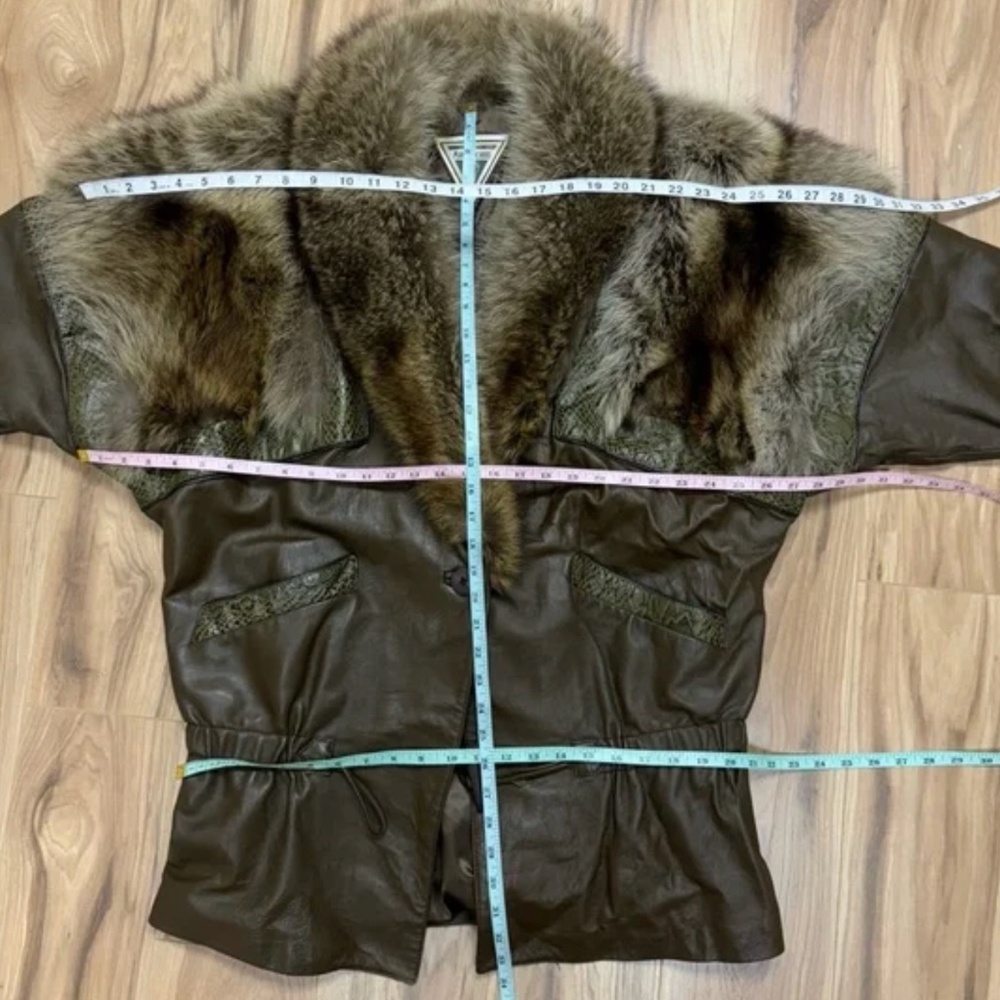 Marvin Richards Genuine Leather Snake Print Fox Fur Collar Coat Jacket Sz S - Picture 9 of 16